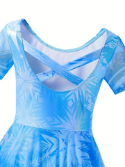 Girls Snowflake Gymnastics Dress with Cross Back