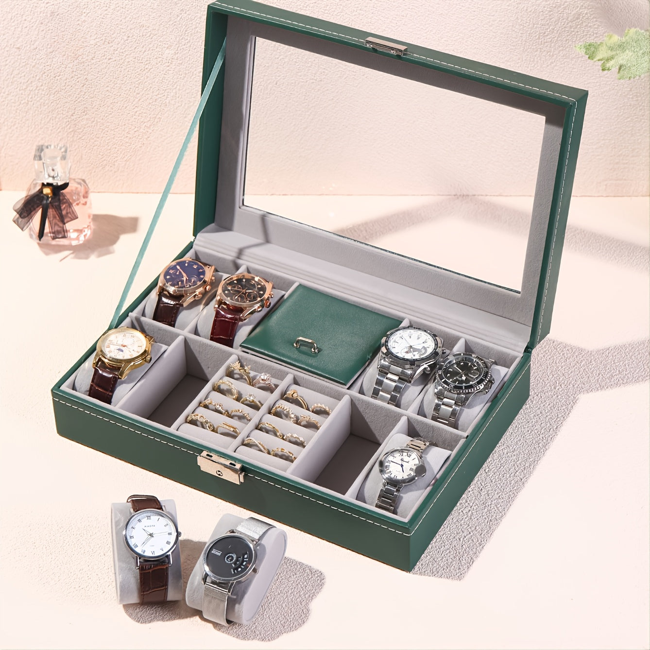 Dark Green Dust-proof Watch and Jewelry Storage Box