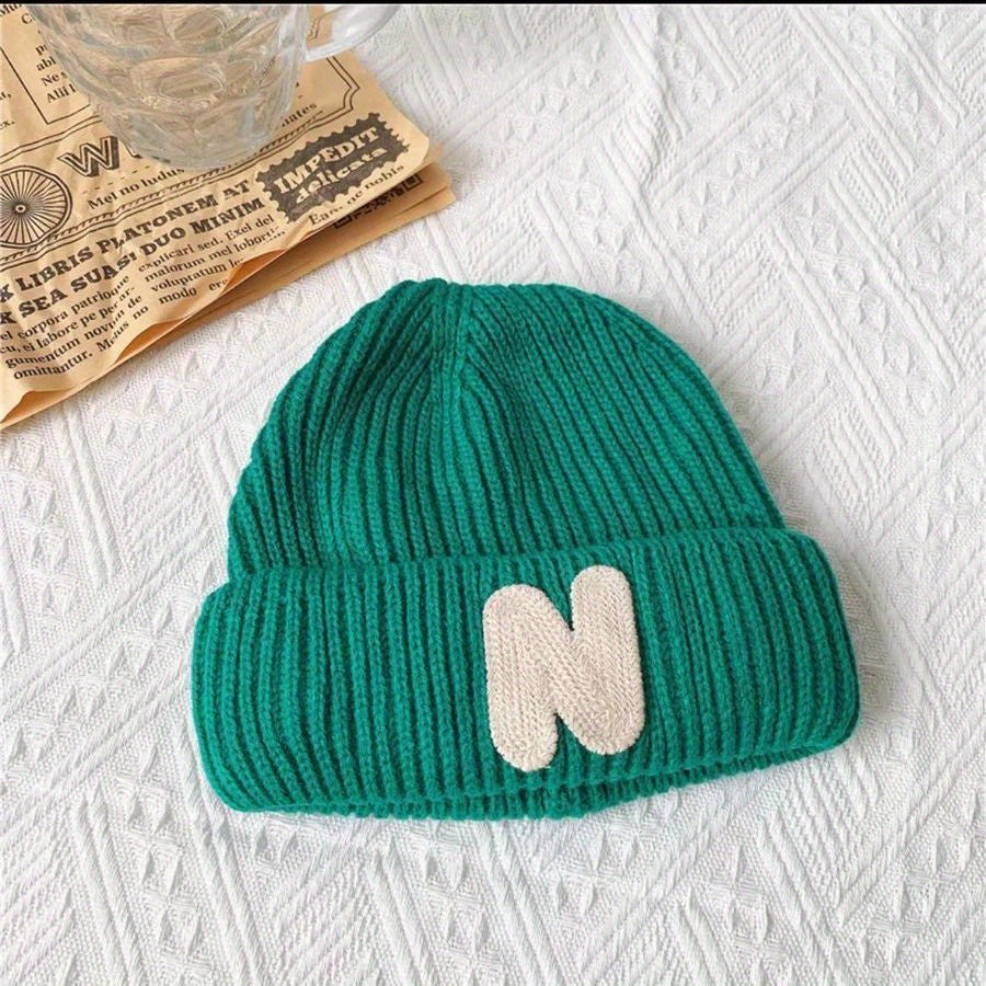 Kids N Letter Patch Knitted Hat Warm Woolen Hat