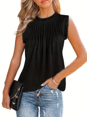 Pleated Crew Neck Tank Top Sleeveless Casual Summer Women's Clothing