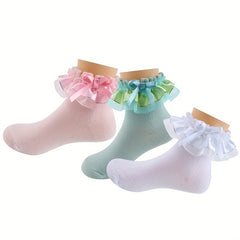 Girls Lace Ruffle Bow Socks for Autumn/Spring