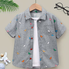 Dinosaur Graphic Print Boys Casual Short Sleeve Shirt