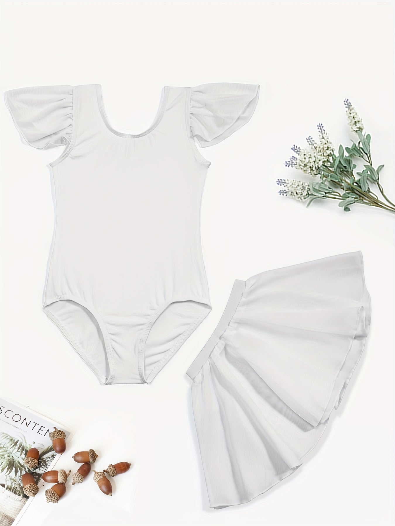 Girls Dance Dress Gymnastics Suit Crew Neck Fly Sleeve Bodysuit