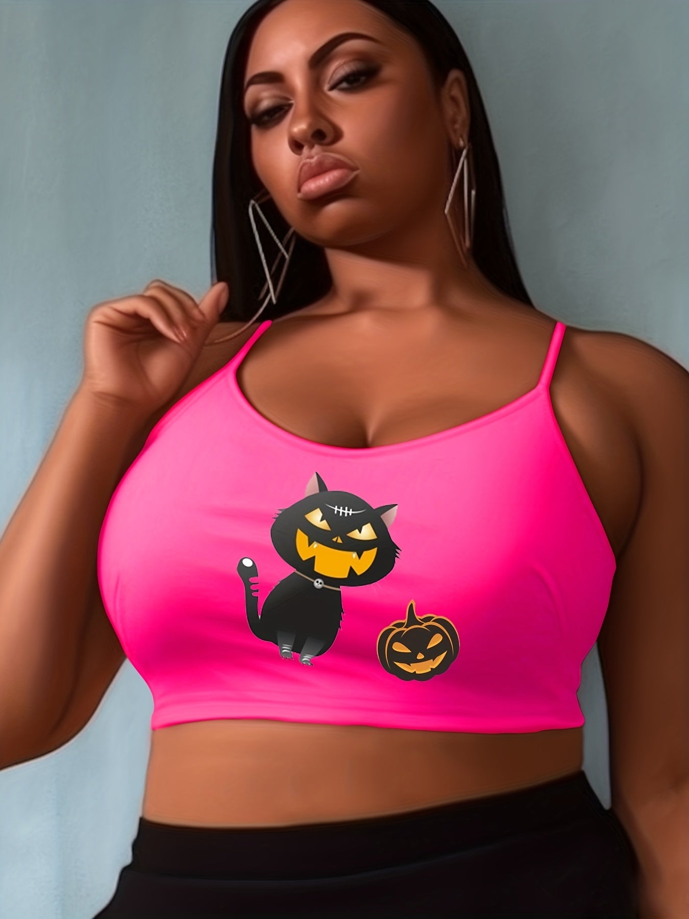 Halloween Cat & Pumpkin Print Cami Top