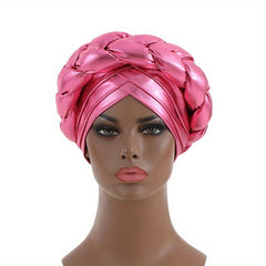 Pink Turban Cap Hot Stamping Braided Hijab Hat Elastic Bonnet Chemo Hats