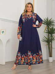 Romantic Abaya Dress Women's Plus Floral Print Long Sleeve