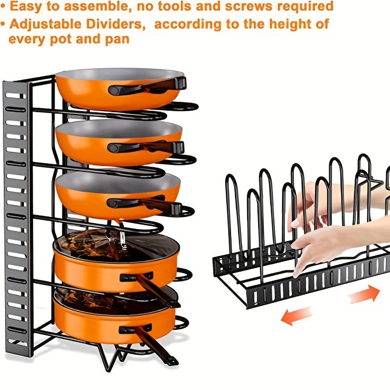 Pots and Pans Organizer Rack - Large Size, 5-8 Tier Pot Lids Storage