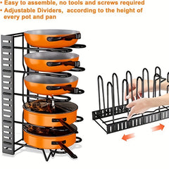 Pots and Pans Organizer Rack - Large Size, 5-8 Tier Pot Lids Storage