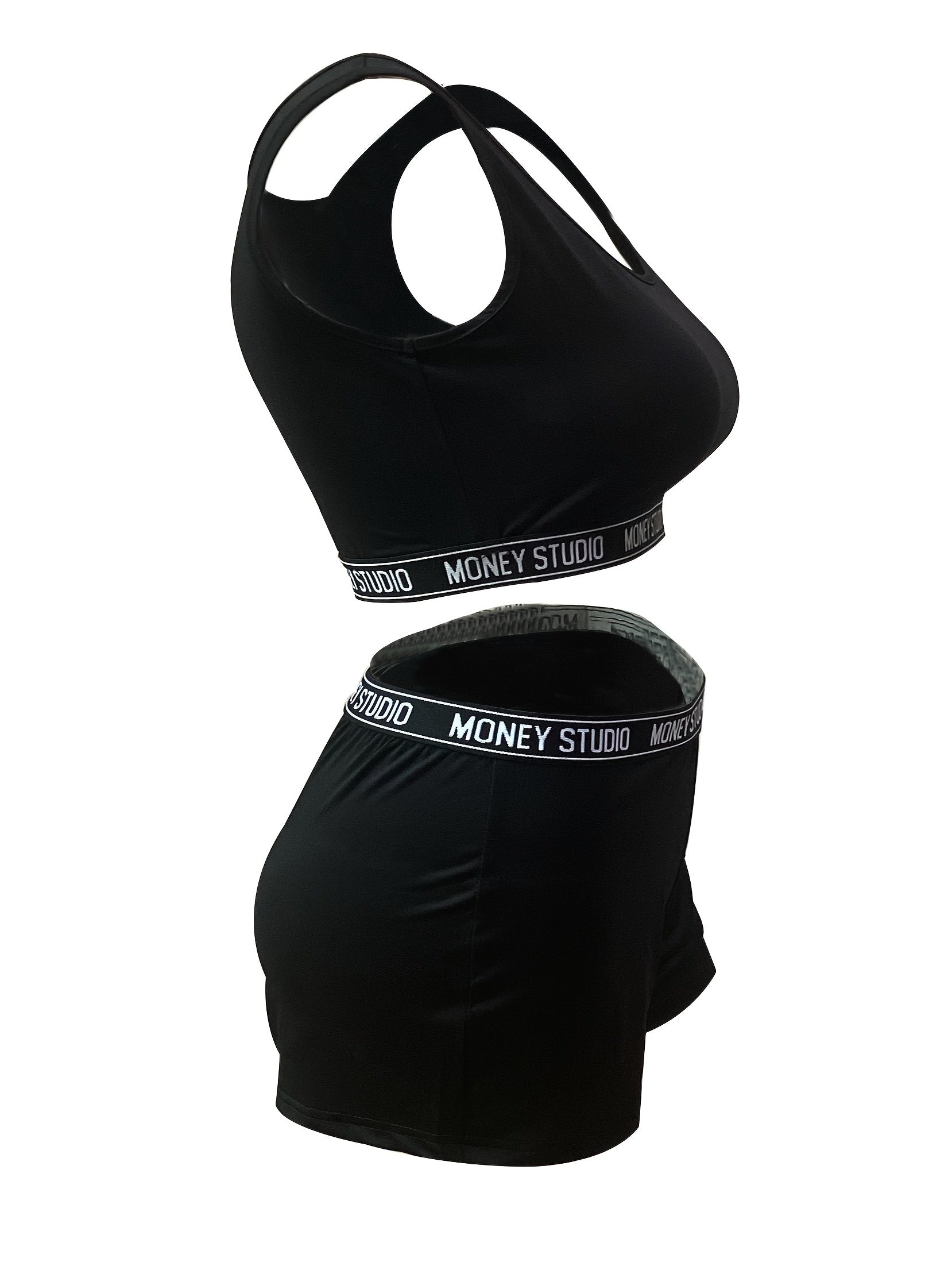 Letter Waistband Two-piece Set Sleeveless Crop Top & Shorts