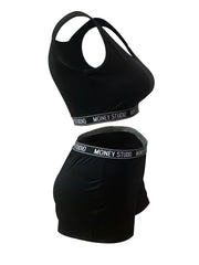 Letter Waistband Two-piece Set Sleeveless Crop Top & Shorts
