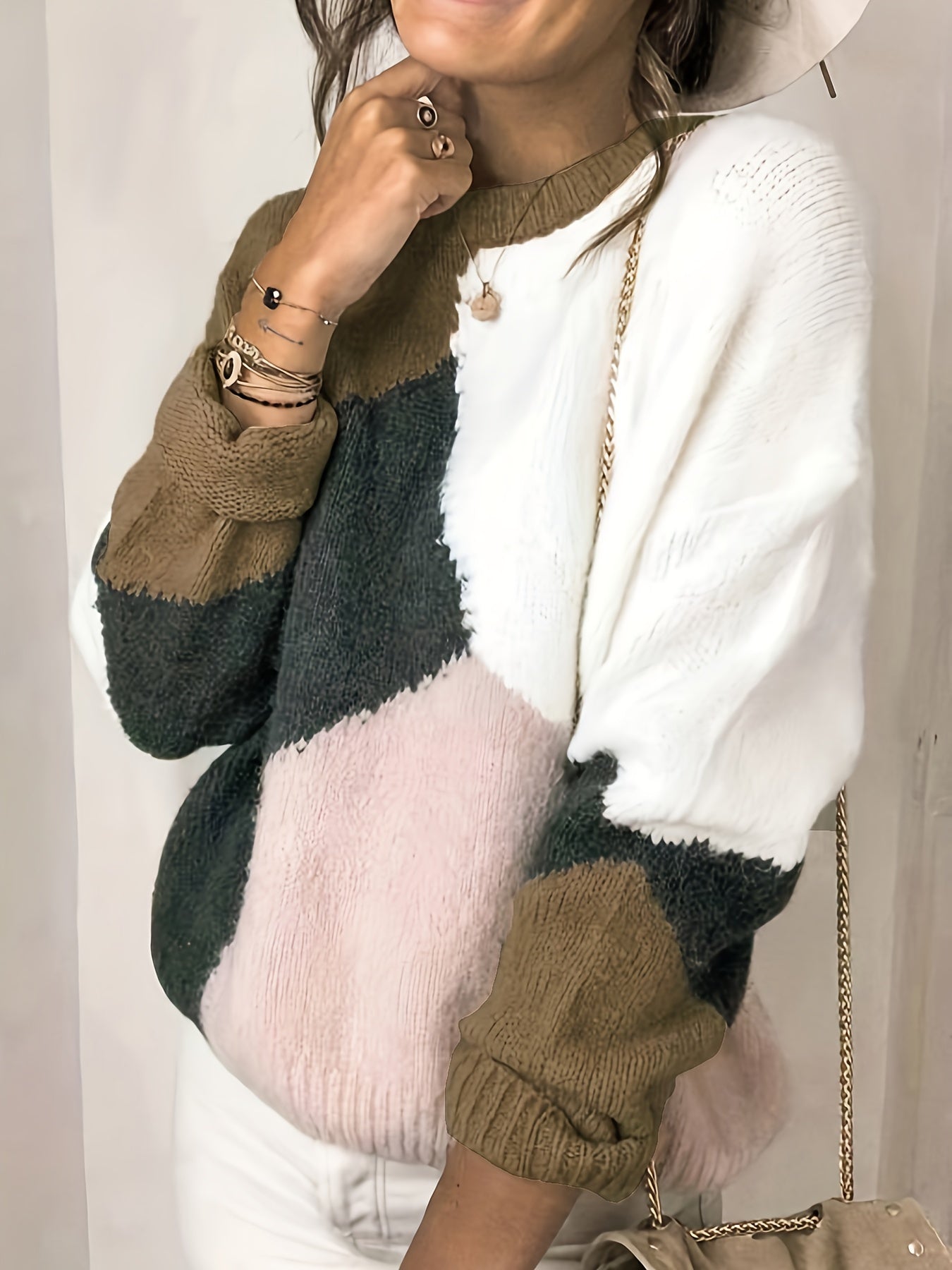Colorblock Long Sleeve Round Neck Sweater