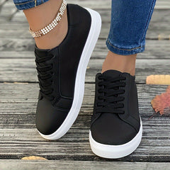Faux Leather Flat Skate Shoes Lace Up Sneakers