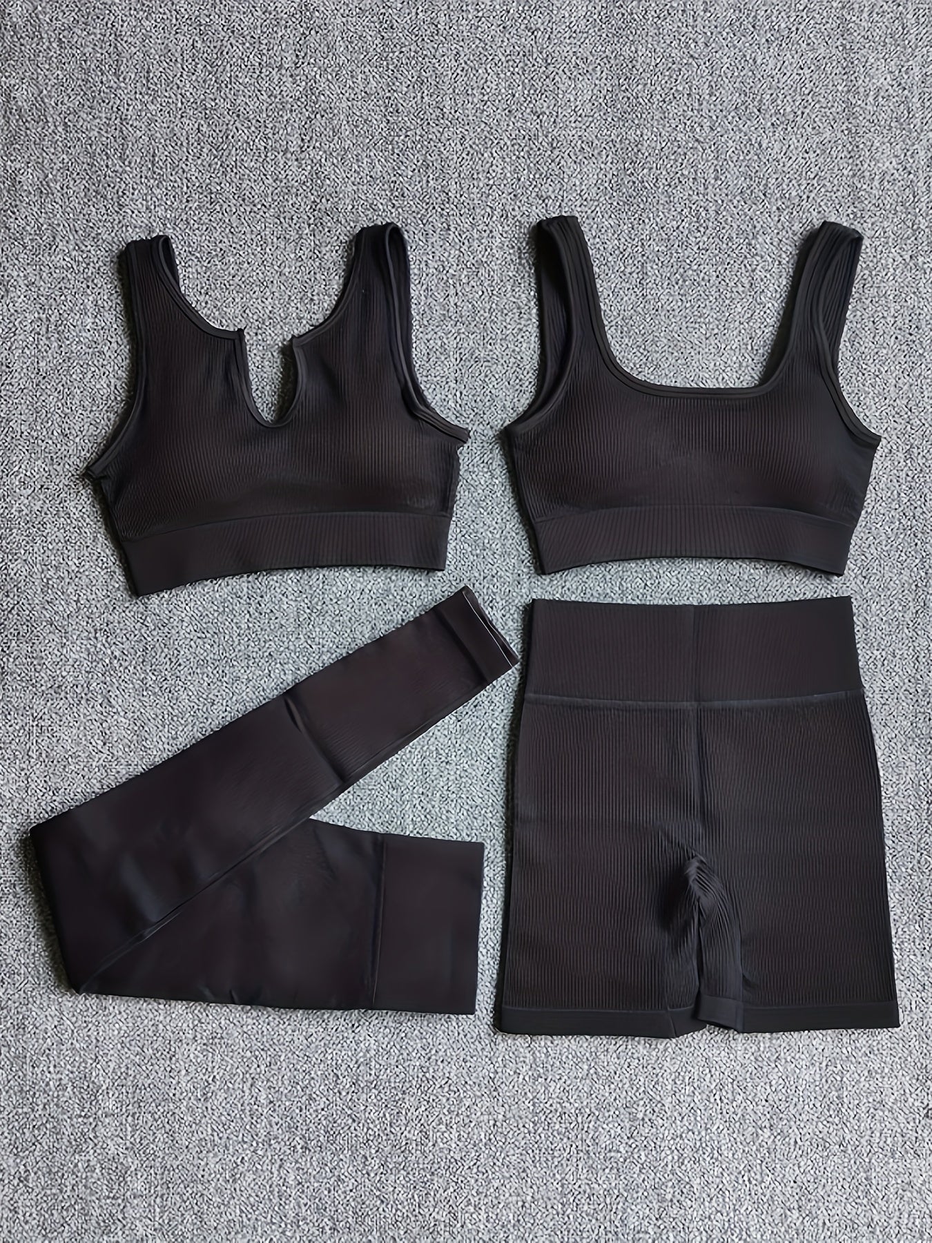 4pcs Yoga Workout Set V neck Sports Bra & Shorts & Legings Women's Activewear