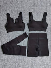4pcs Yoga Workout Set V neck Sports Bra & Shorts & Legings Women's Activewear