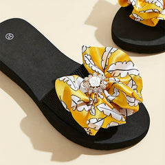 Women's Rhinestone & Bowknot Sandals Summer Thick Sole Slip On Shoes