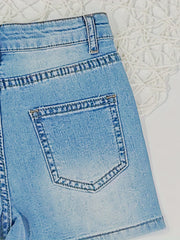 Girls Stretch Denim Shorts Straight Leg Casual Washed Summer Shorts