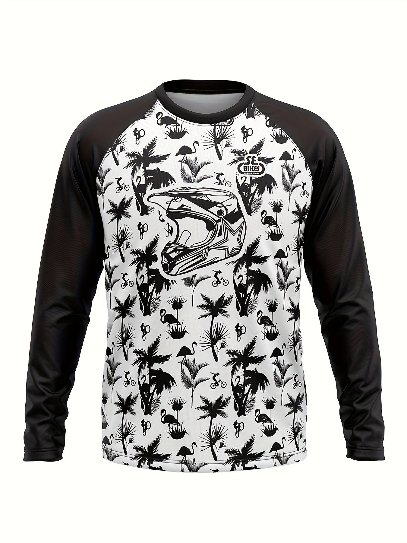 Men's Helmet Pattern Cycling Jersey Long Sleeve Shirt