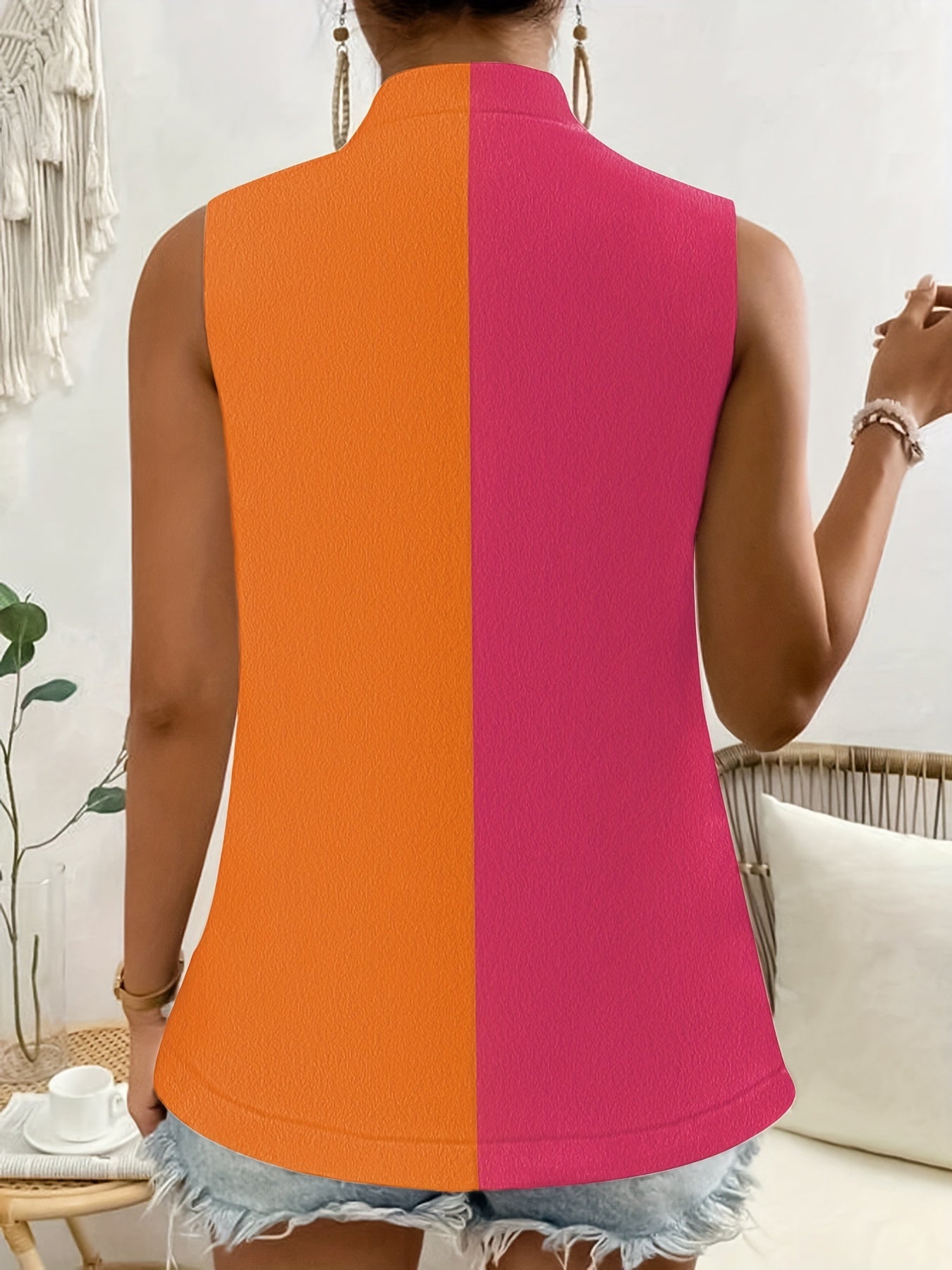 Casual Open Front Block Vest for Women