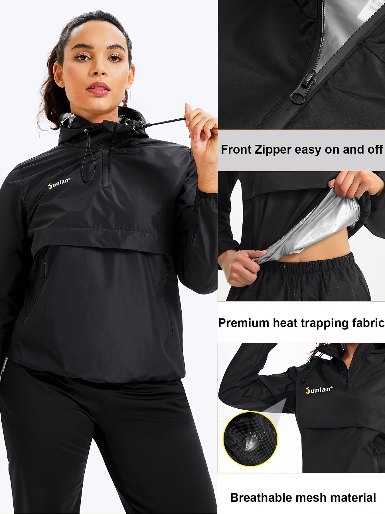 GOTOLY Women's Sauna Waterproof Hooded Jacket Fitness Sports