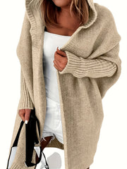 Solid Long Sleeve Hooded Sweater Cardigan