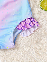 Girls One Shoulder Mermaid Swimwear Frilled Bathing Suit