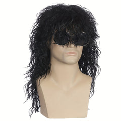Halloween 80s Men's Wig Long Curly Hair Punk Rock Headgear Masquerade Party