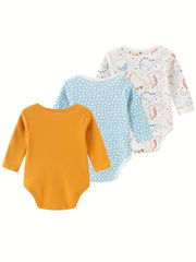 3 Pcs Baby Boys Bodysuits Long Sleeve Cotton 0-12M Jumpsuits