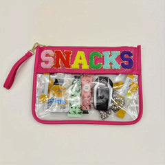 Chenille Letter Zipper Bag Pink Rose