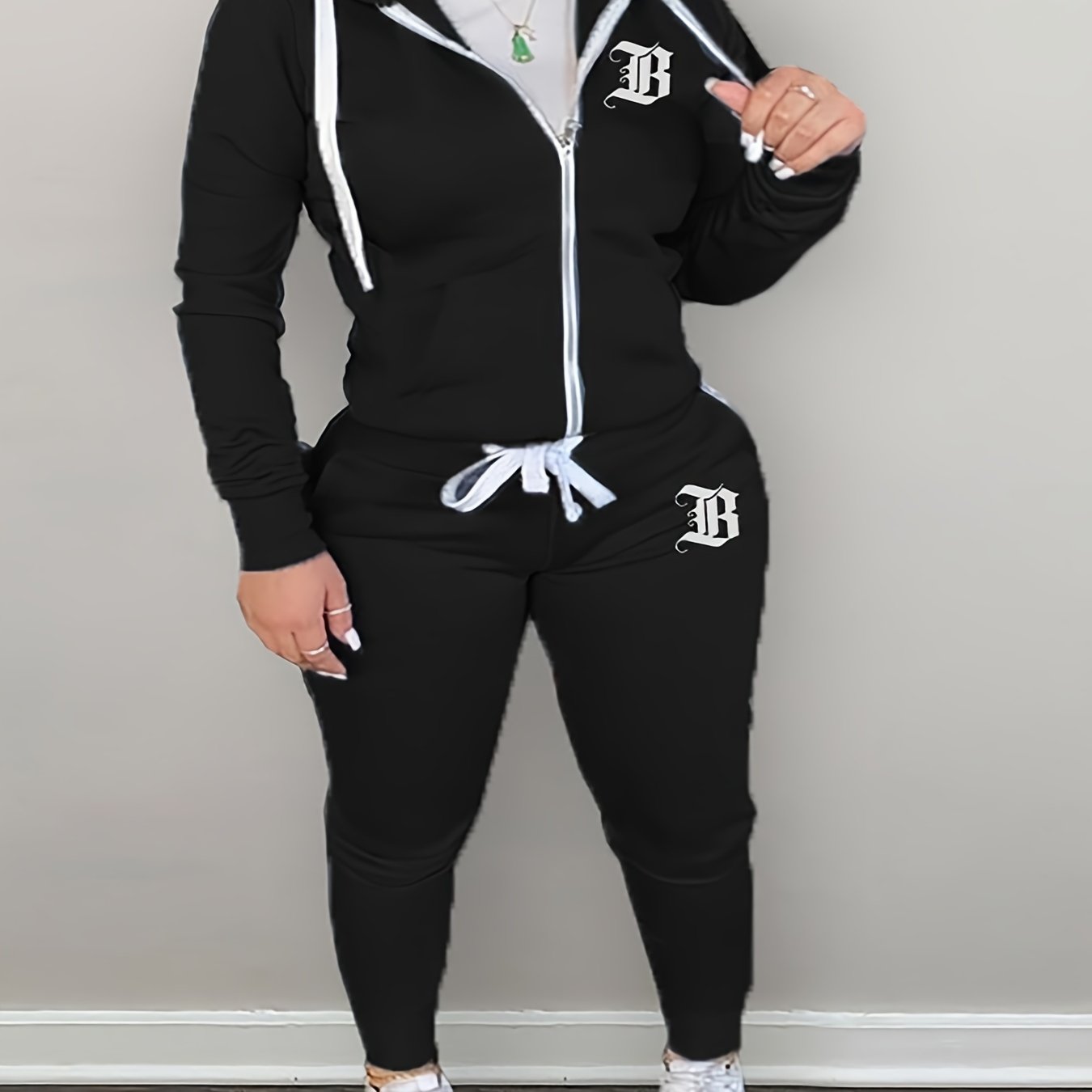 Casual Outfits Set Women's Plus Hooded Sweatshirt & Jogger Pants Set