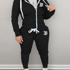 Casual Outfits Set Women's Plus Hooded Sweatshirt & Jogger Pants Set
