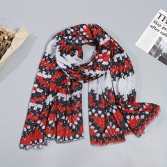 Geometric Dotted Print Red Scarf Hijab Vintage Windproof Head Wrap