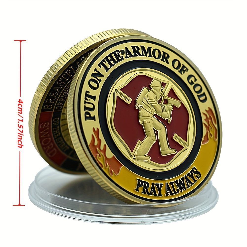 God's Armor Challenge Coin Fireman Pray In God We Trust