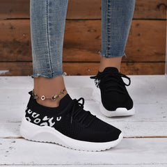 Leopard Print Knit Socks Sneakers Soft Sole Casual Running Shoes