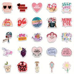 50pcs Self Love Motivational Graffiti Stickers for Laptop Water Bottle Luggage
