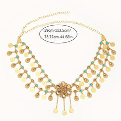 Flowers Pattern Metal Waist Chain Charm Bohemian Belt For Girls Children