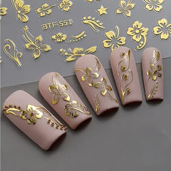 Floral Nail Art Stickers Decals - Glitter Adhesive Nail Embellishments