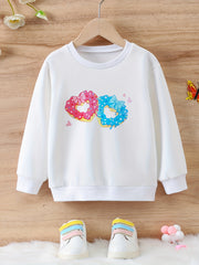 Girls Flower & Letter Graphic Crew Neck Sweatshirt Pullover