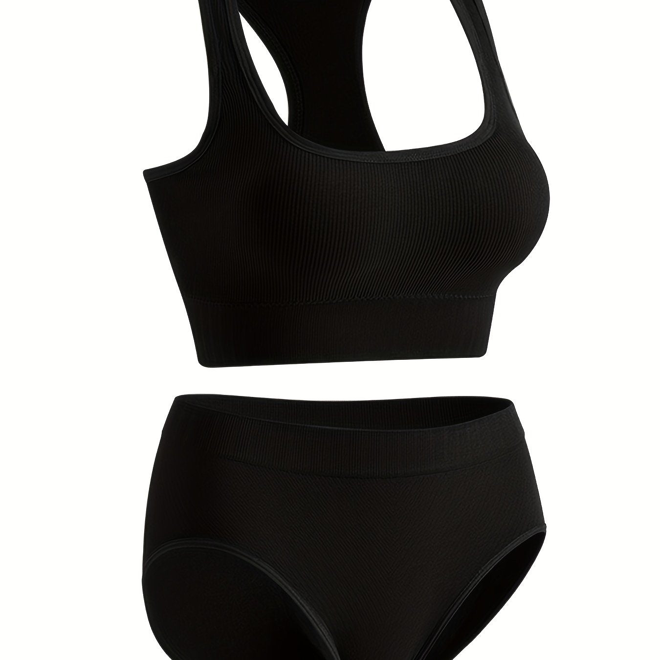 Ribbed Bra & Panties Set Racerback Bralette & Soft Briefs