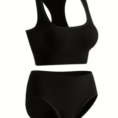 Ribbed Bra & Panties Set Racerback Bralette & Soft Briefs