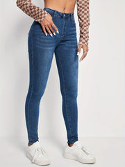 Whiskering Dark Wash Skinny Jeans Water Ripple Embossed Denim Pants