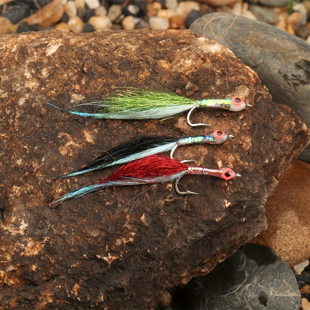 6pcs Ice Dubbing Tail Minnow Streamer Fly Bait Stainless Steel Barbed Hook