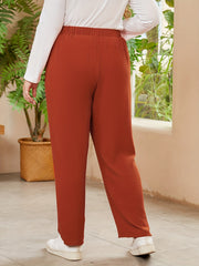 Pants Women's Plus Solid Elastic Drawstring High Rise Straight Leg