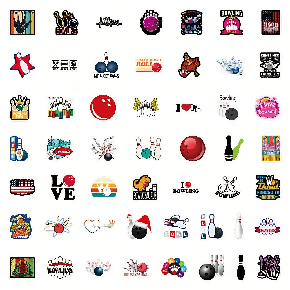 51pcs Cartoon Bowling Decal Set Vinyl Self Adhesive Appliques for Scrapbooking