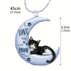 Cartoon Moon Cat Pendant Necklace Gift For Girls