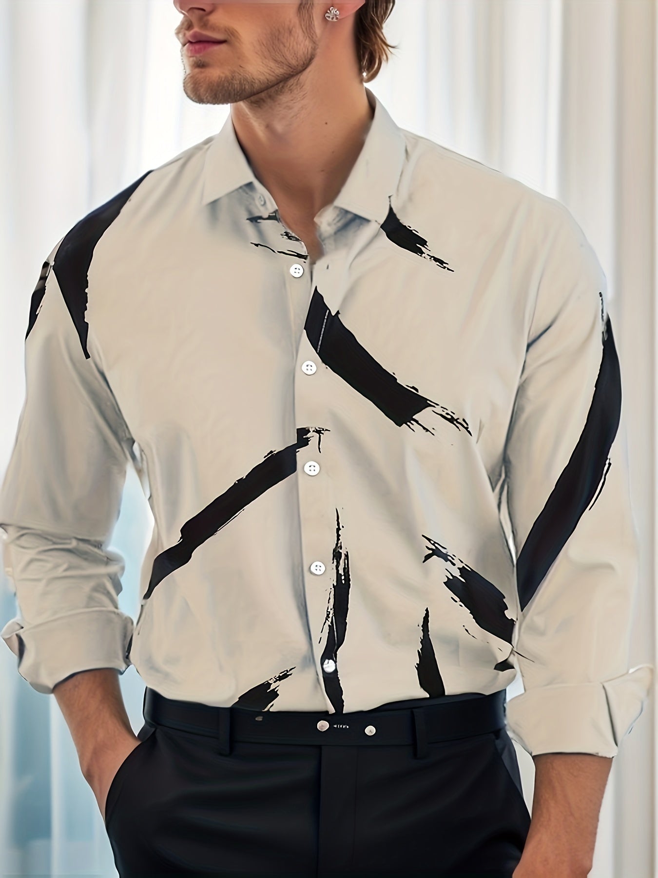 Casual Men s Shirt Turn Down Collar Long Sleeves Regular Fit