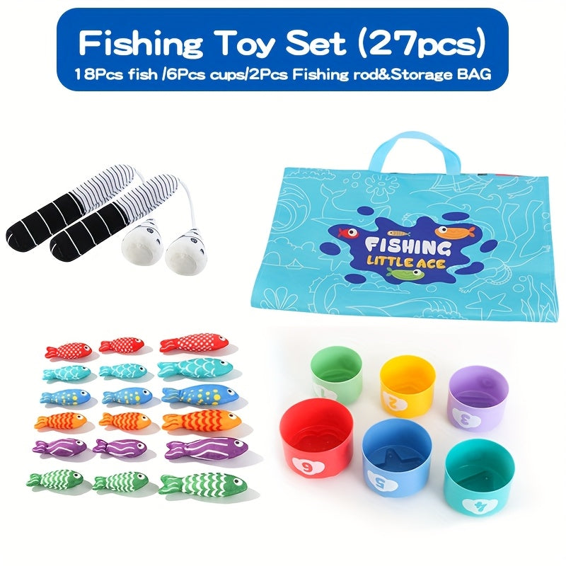Kids Cloth Fishing Toys 2 Rods 18 Fish Cups Educational Set