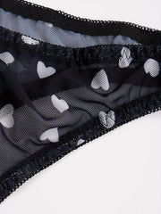Heart Print Mesh Bra & Panty Lingerie Set