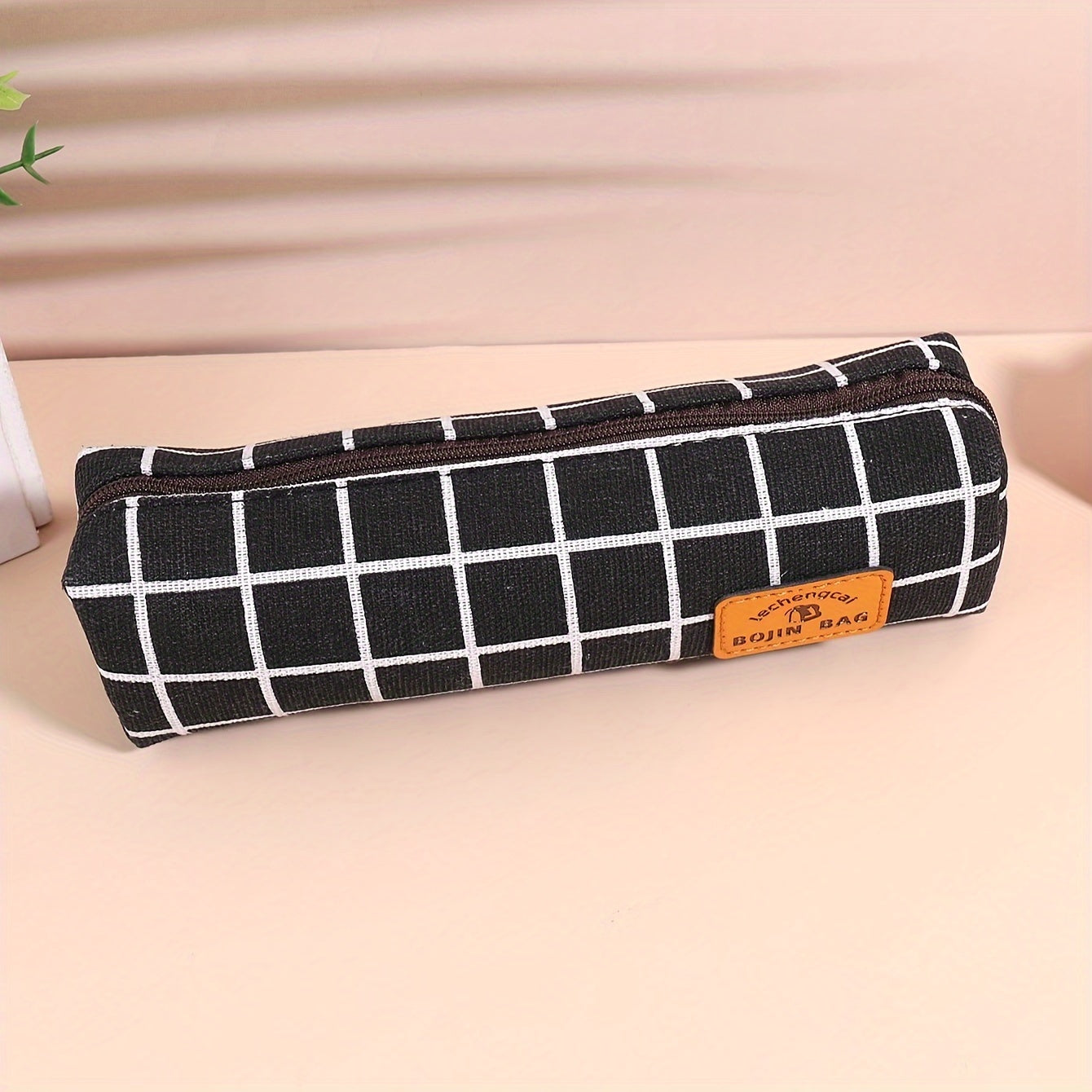 Checkerboard Plaid Canvas Pencil Case Daily Stationery Storage Portable Pen Bag