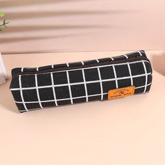Checkerboard Plaid Canvas Pencil Case Daily Stationery Storage Portable Pen Bag