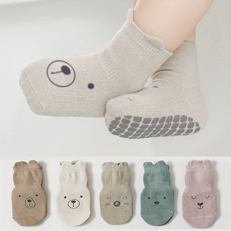 5 Pairs Toddler Non-slip Floor Socks Boys Girls Animal Cartoon